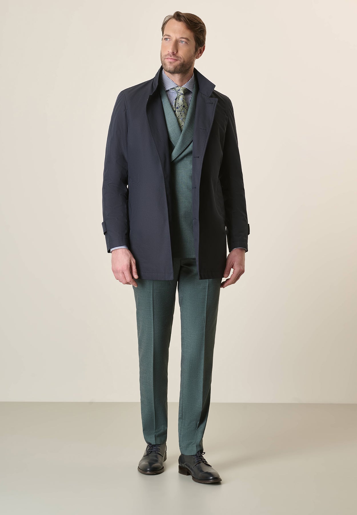 Navy Blue Stand-Up Collar Raincoat