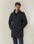 Blue padded technical raincoat
