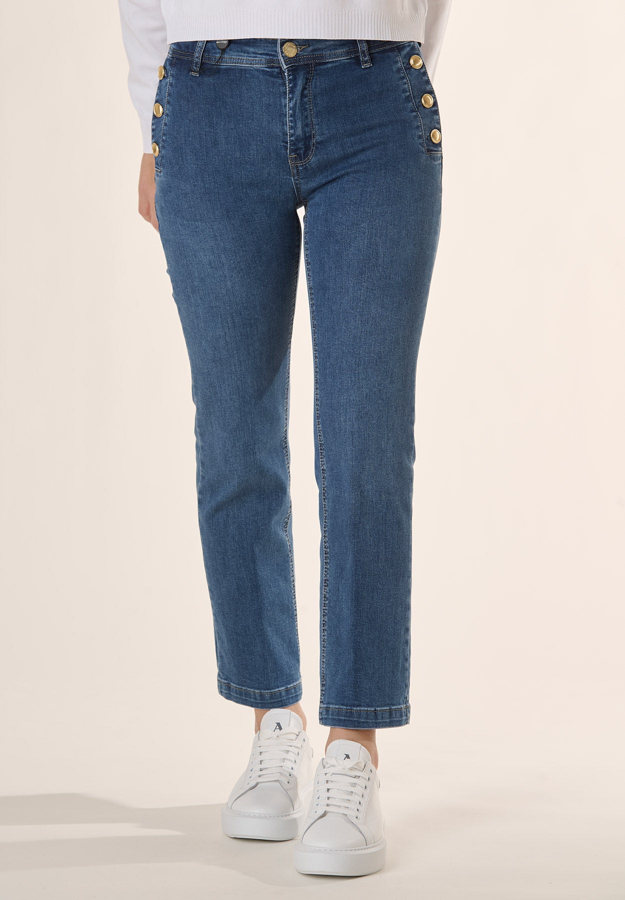 Jeans bottoni dorati denim stretch-Angelico