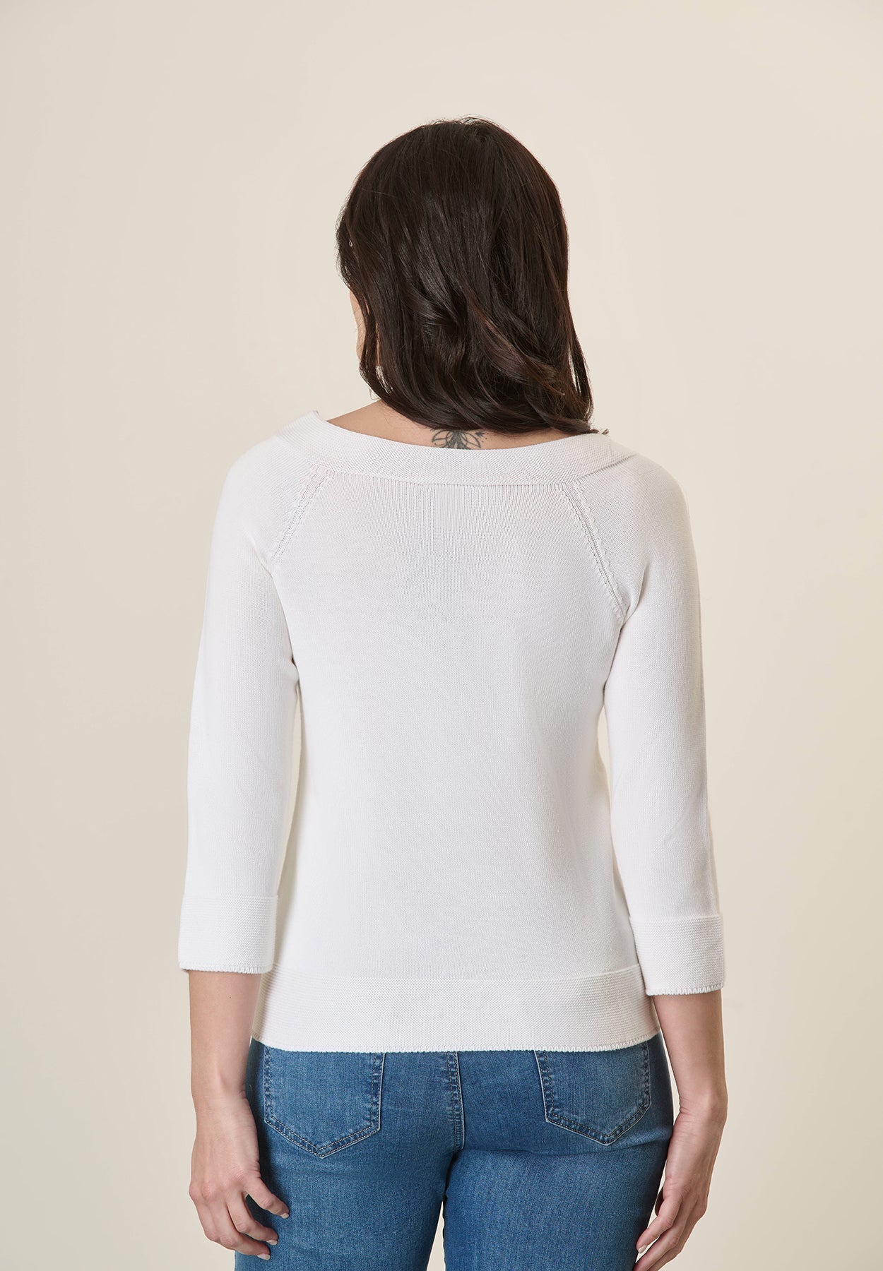 White Cotton Boat Neck Sweater