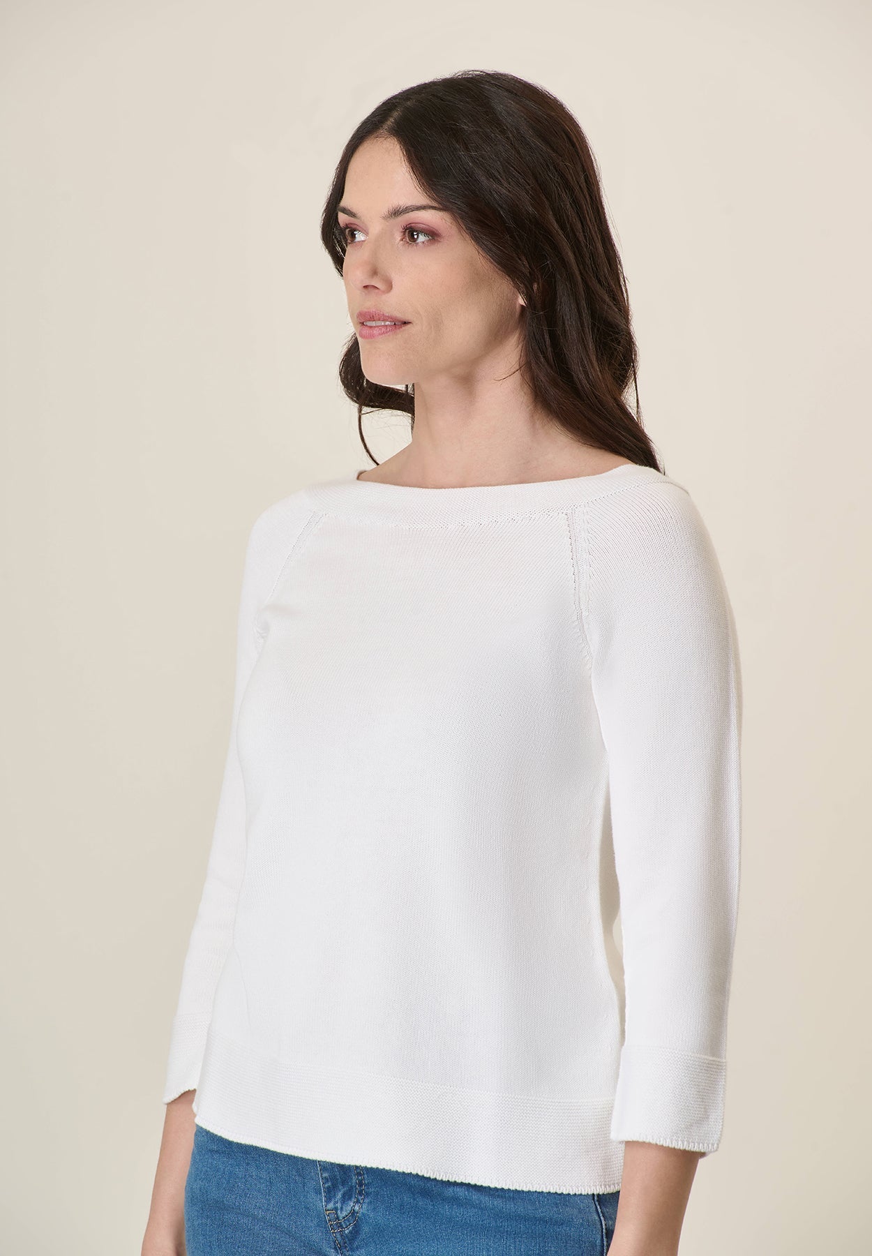 White Cotton Boat Neck Sweater