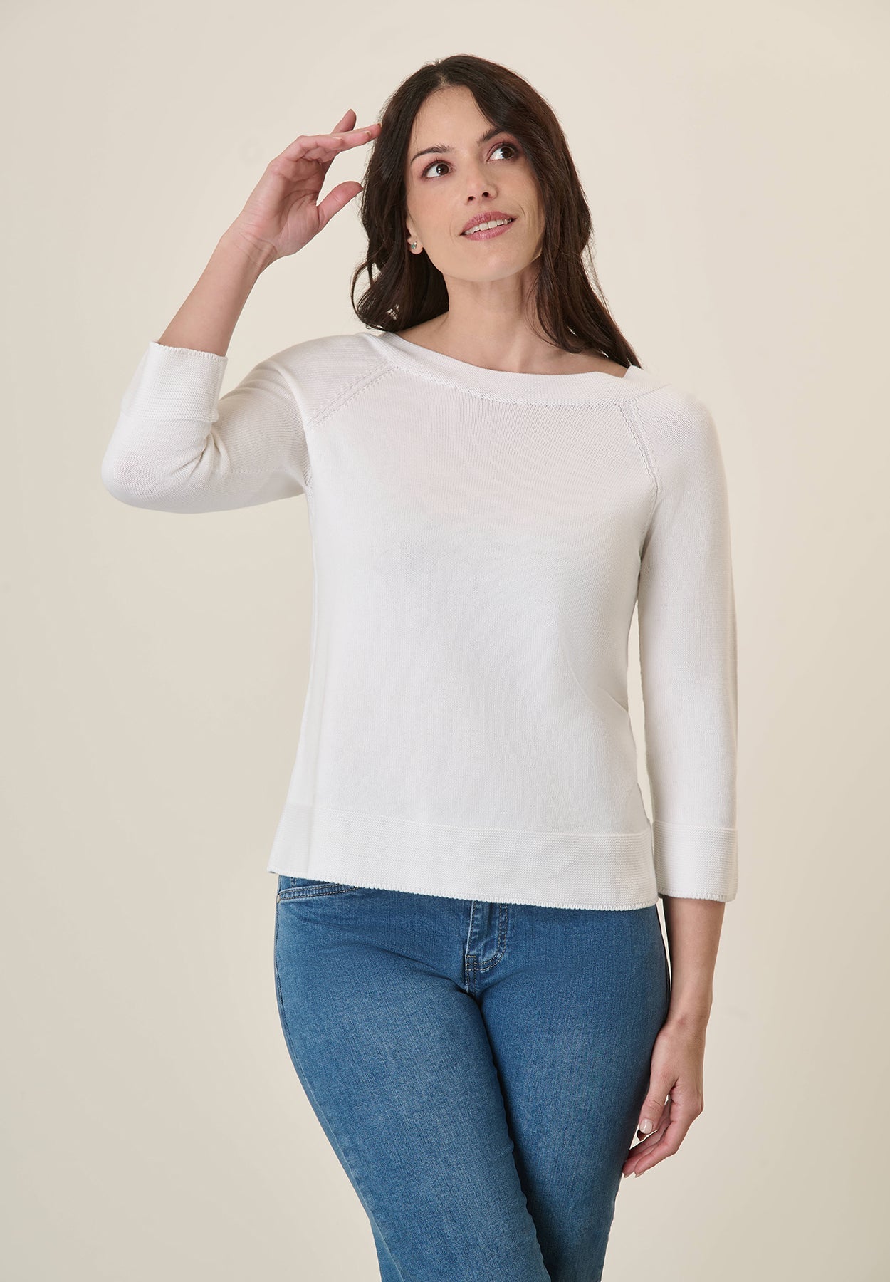 White Cotton Boat Neck Sweater