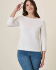 White Cotton Boat Neck Sweater
