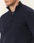 Lupetto zip blu misto lana coste-Angelico