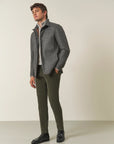 Pearl grey zip-up turtleneck in a ribbed wool blend