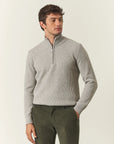 Lupetto zip grigio perla misto lana coste-Angelico