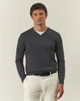 Anthracite V-neck merino wool Lana Gatto
