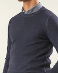 Blue wool crewneck with honeycomb effect