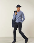 Light blue pure cashmere crewneck