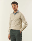 Natural beige V-neck cashmere blend