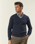Blue denim cashmere blend V-neck