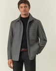 Black and grey herringbone wool blend over jacket