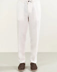 White linen trousers with drawstring