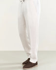 White linen trousers with drawstring