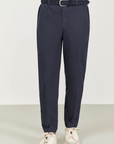 Carrot-fit blue cotton trousers