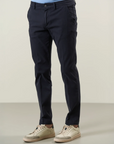 Blue chino trousers in stretch cotton with custom fit weave