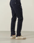 Blue chino trousers in stretch cotton with custom fit weave