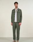 Sage green trousers with half-elastic pleats