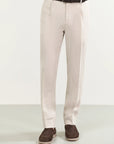 Natural beige linen herringbone custom fit trousers
