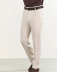 Natural beige linen herringbone custom fit trousers