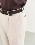 Natural beige linen herringbone custom fit trousers
