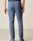 Prince Of Wales Stretch Cotton Air Force Blue Trousers