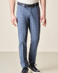 Prince Of Wales Stretch Cotton Air Force Blue Trousers