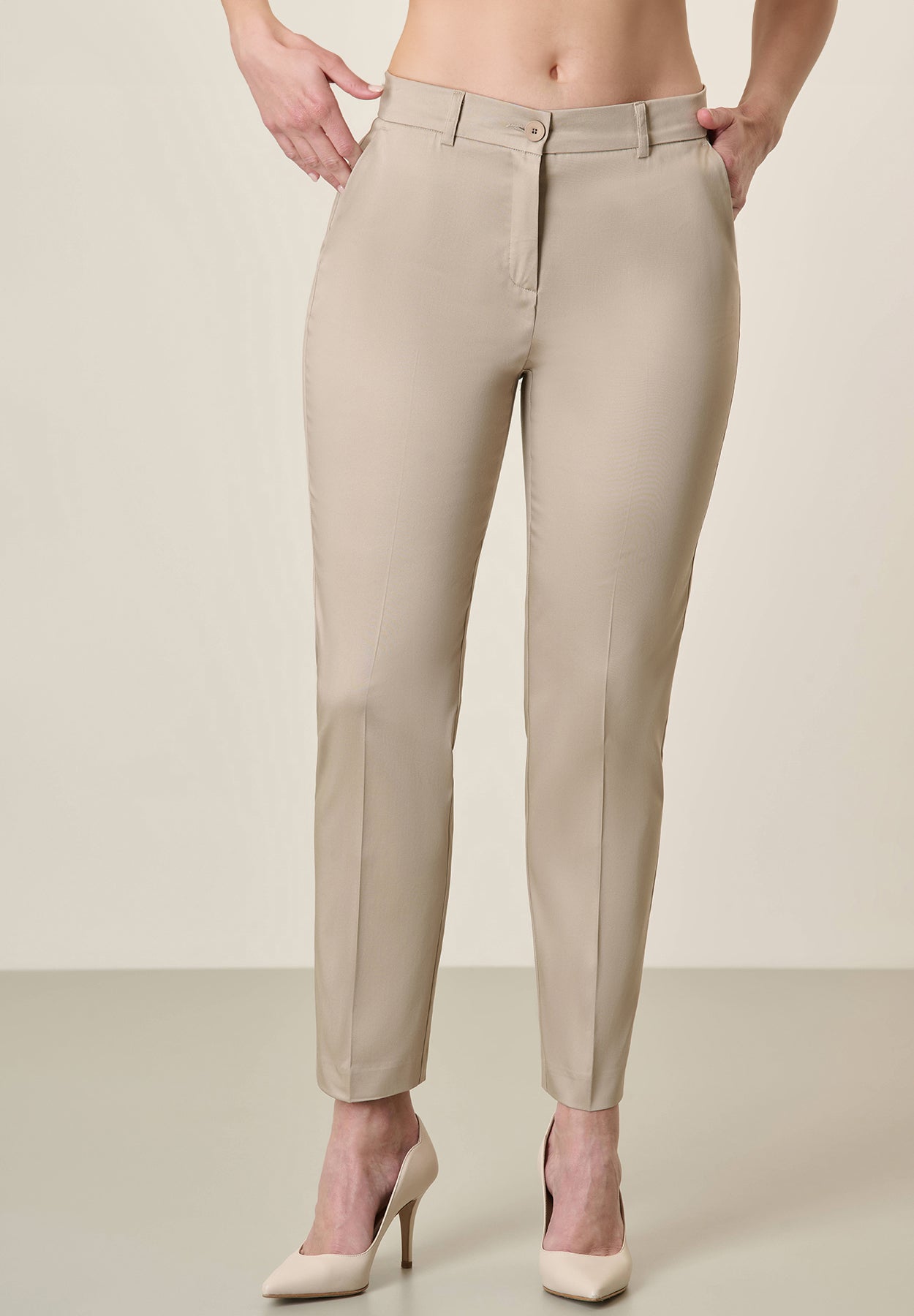 Basic Beige Stretch Cotton Trousers