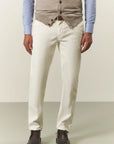 Cream trousers in slim-fit stretch cotton microstructure