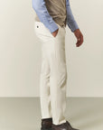Cream trousers in slim-fit stretch cotton microstructure