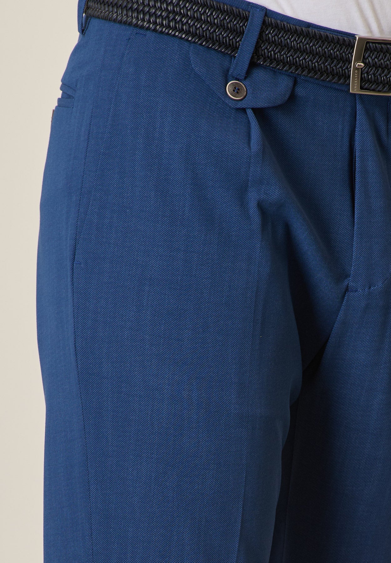 Custom Fit Blue Gabardine Trousers With Pleats