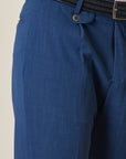 Custom Fit Blue Gabardine Trousers With Pleats