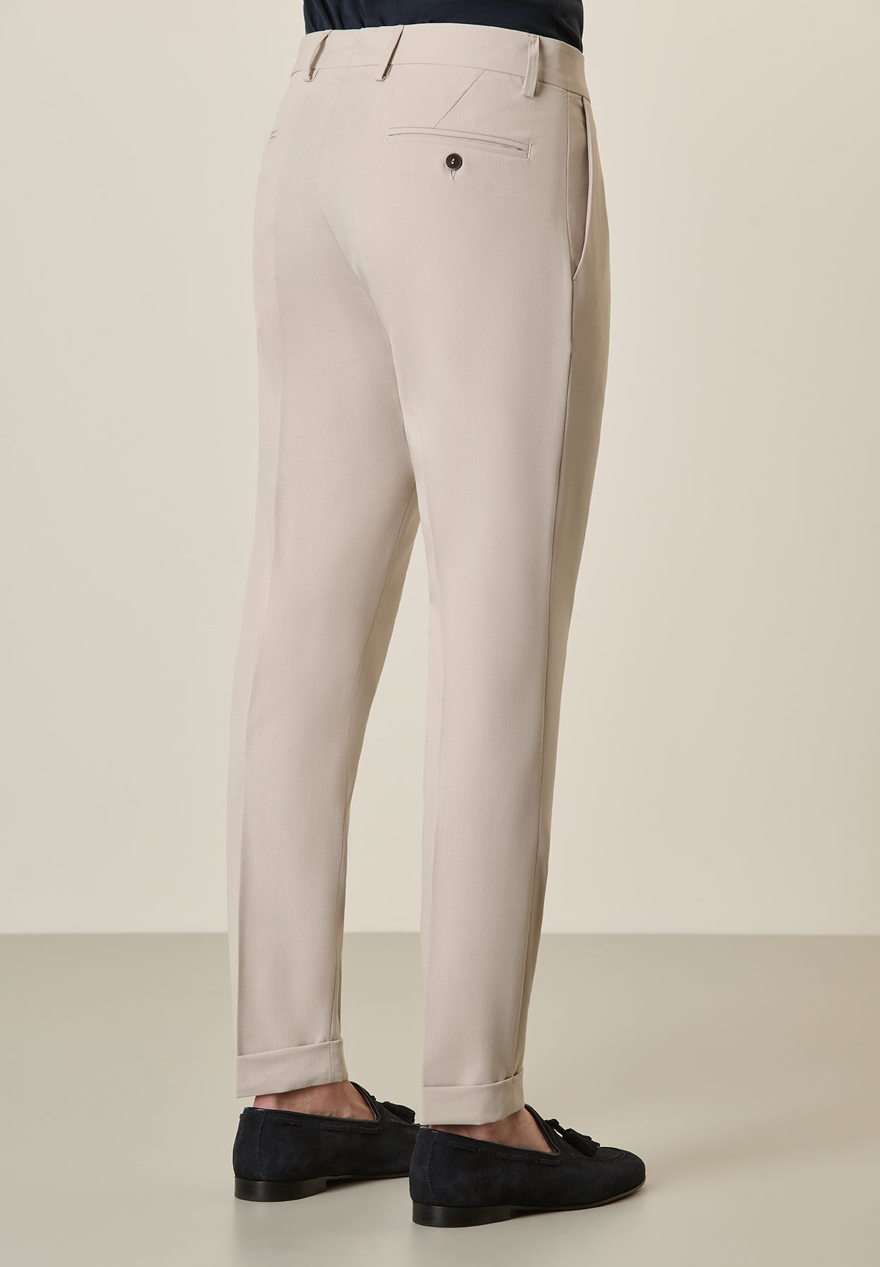 Sand Gabardine Trousers With Custom Fit Pleats
