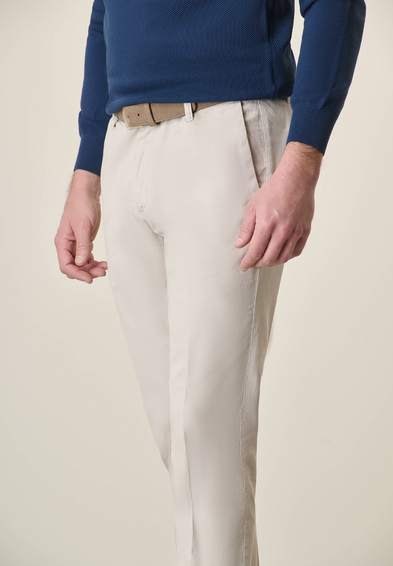 Slim-Fit Light Beige Linen Blend Trousers