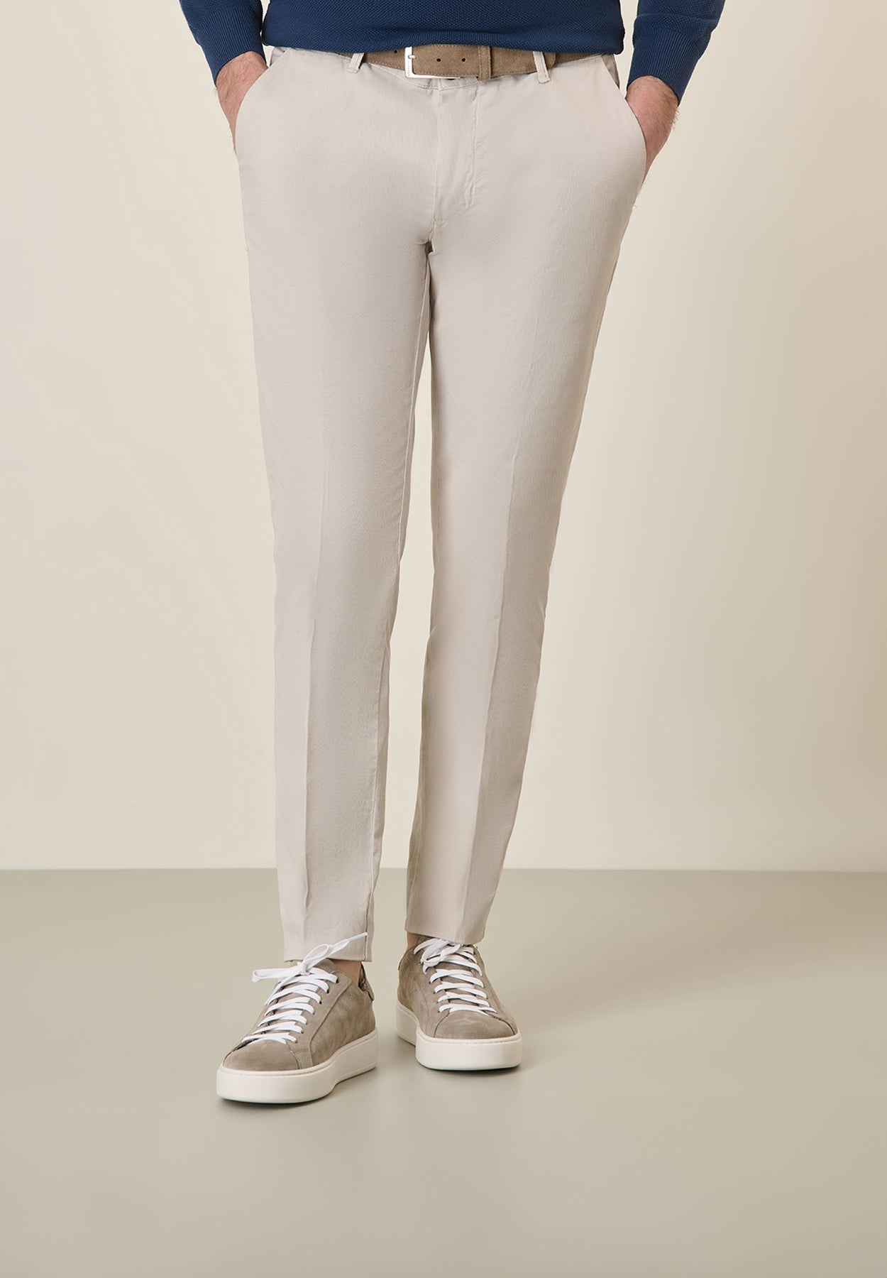 Slim-Fit Light Beige Linen Blend Trousers