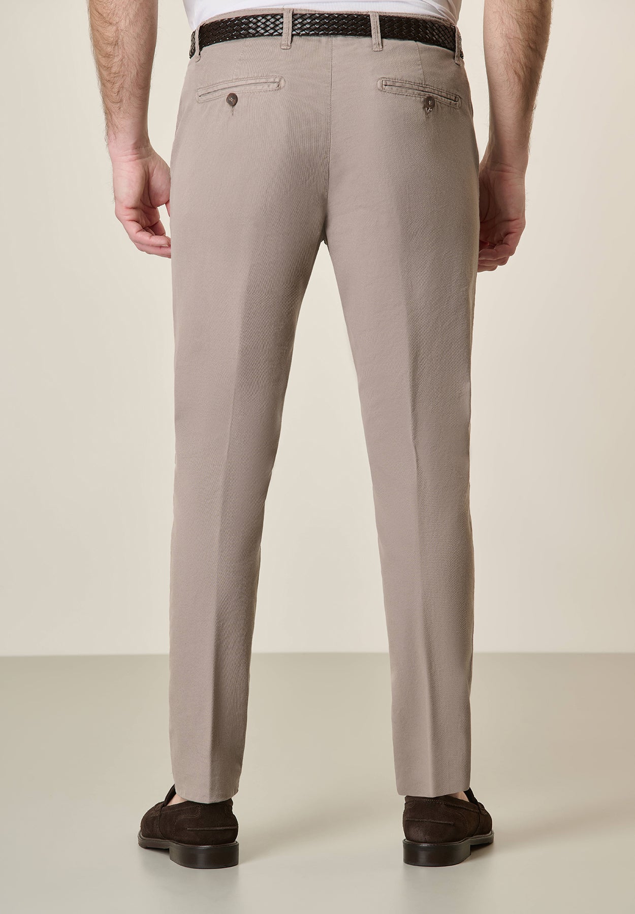 Slim Fit Mud-Colored Linen Blend Trousers