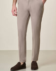 Slim Fit Mud-Colored Linen Blend Trousers