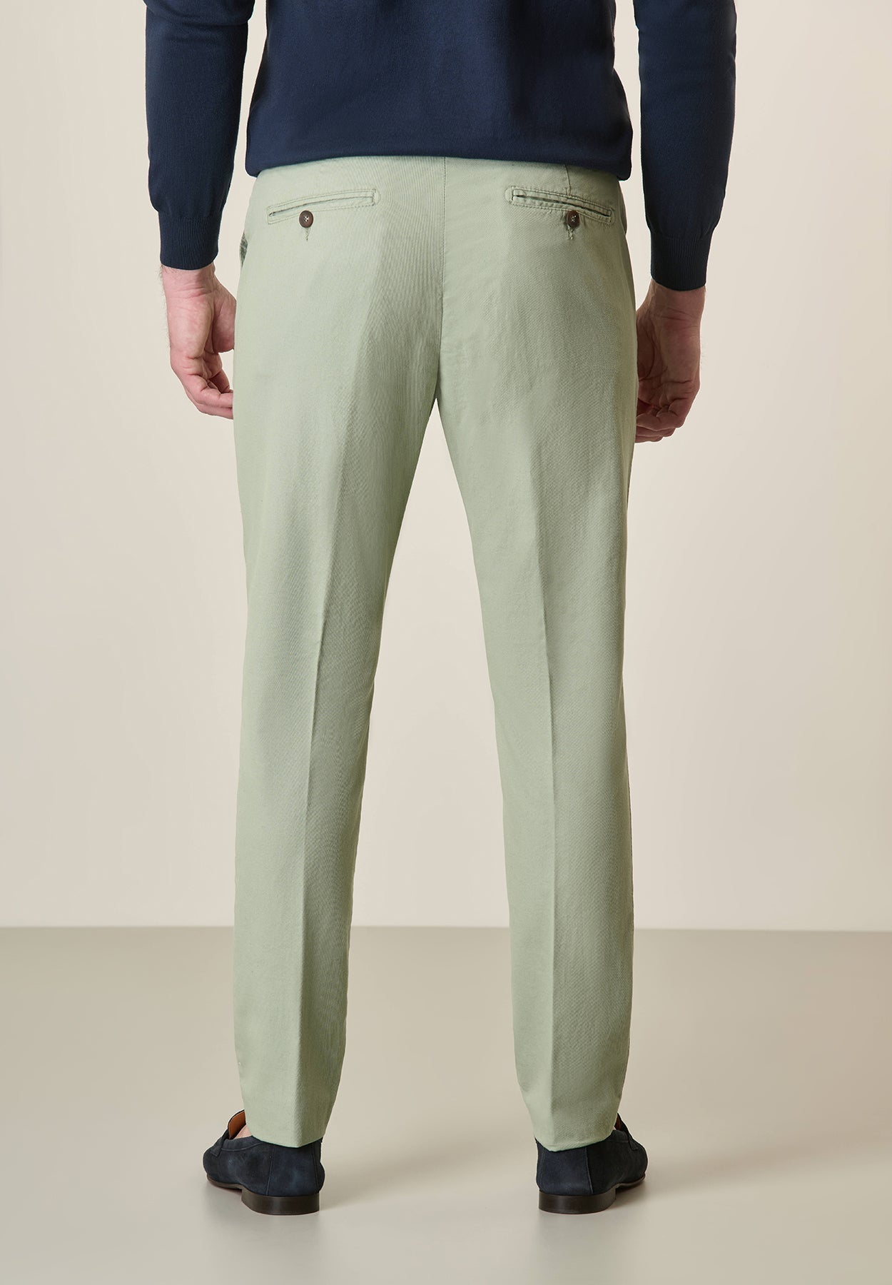 Slim-Fit Light Green Linen Blend Trousers