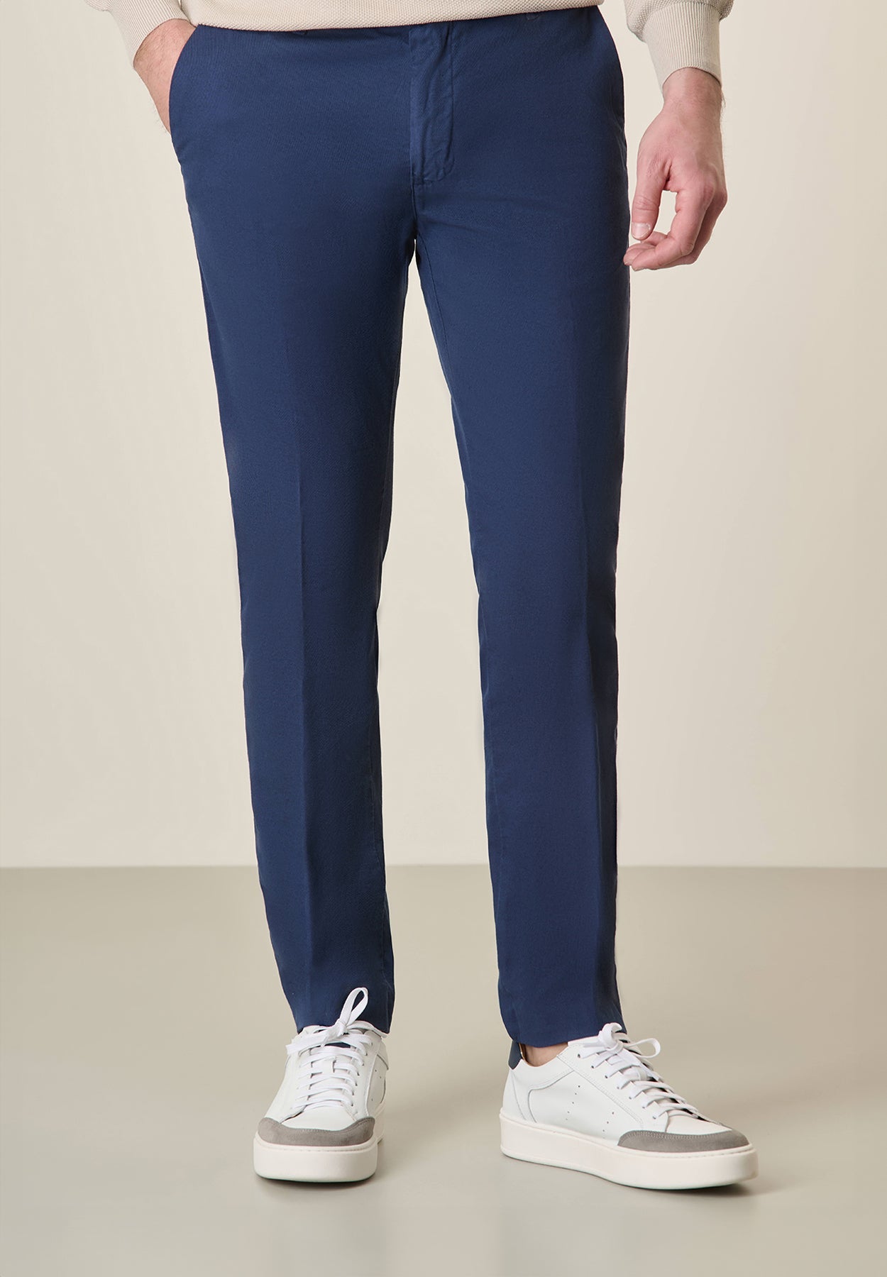 Slim-Fit Light Blue Linen Blend Trousers