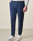 Slim-Fit Stretch Cotton-Linen Blue Trousers