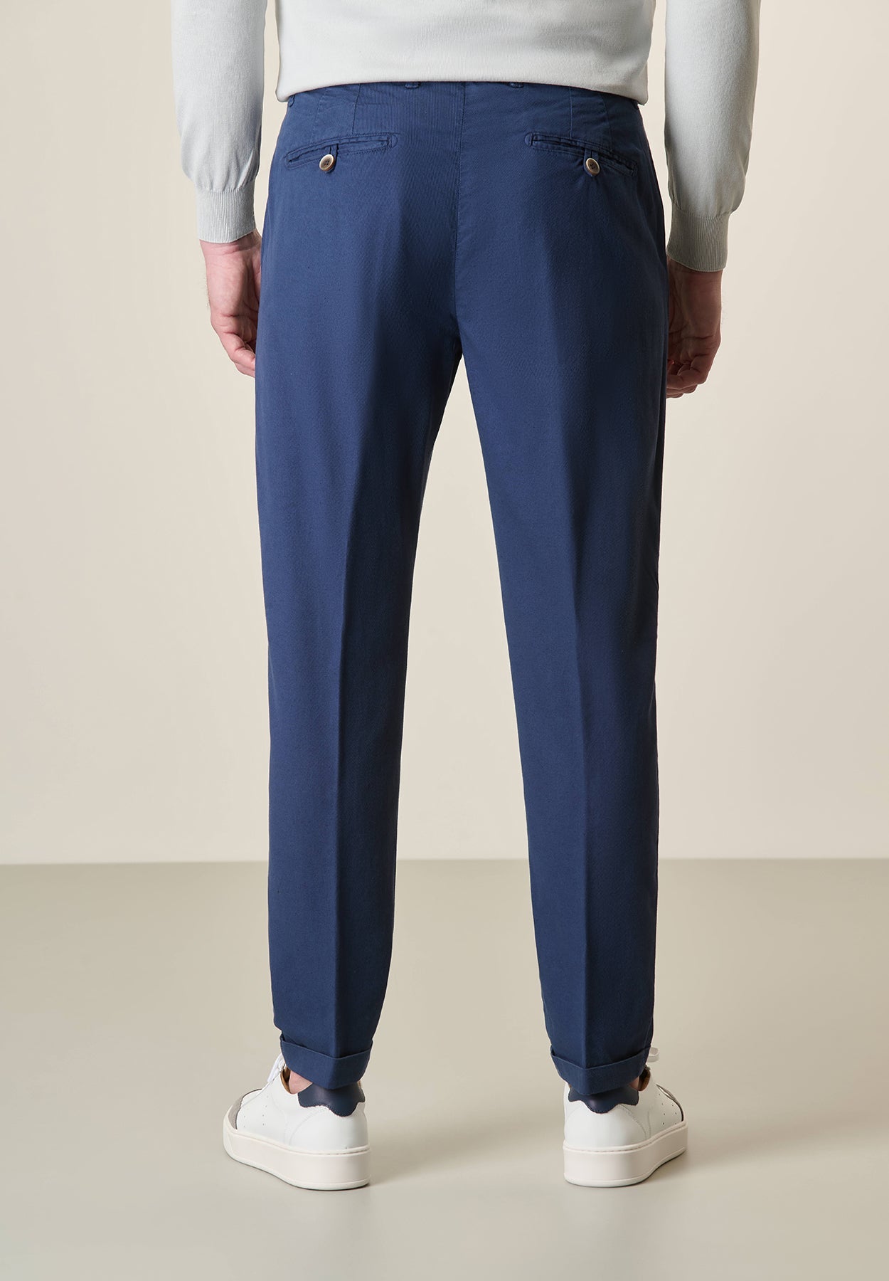 Slim-Fit Stretch Cotton-Linen Blue Trousers