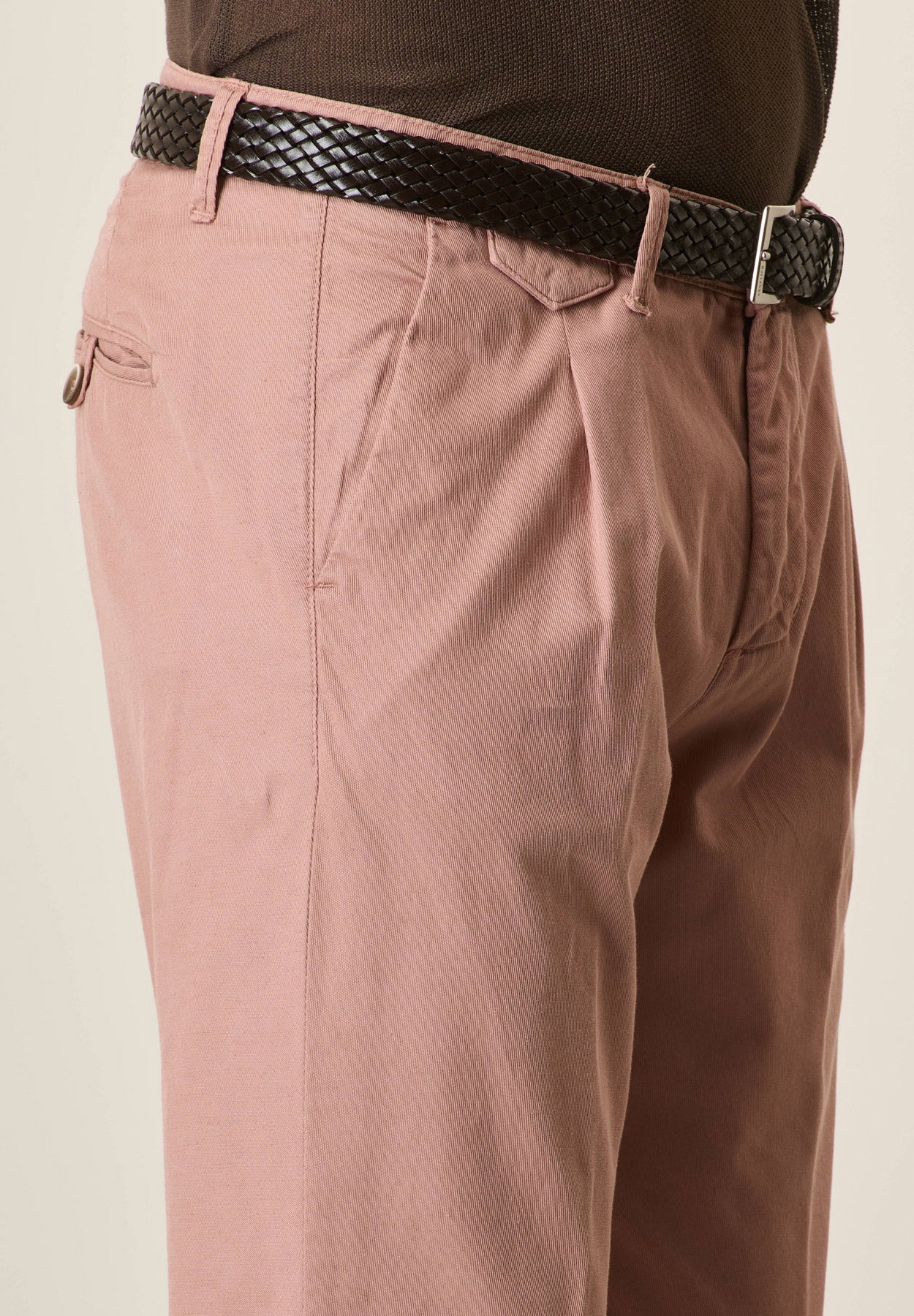 Antique Pink Stretch Cotton-Linen Slim-Fit Trousers