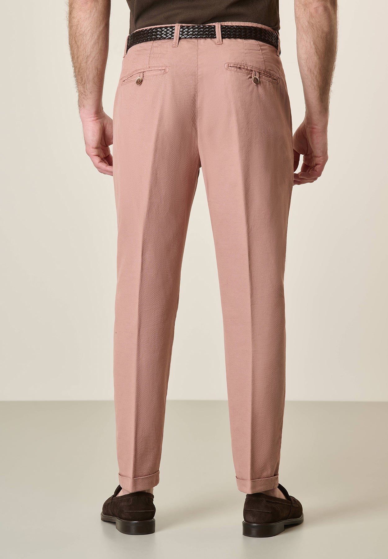 Antique Pink Stretch Cotton-Linen Slim-Fit Trousers