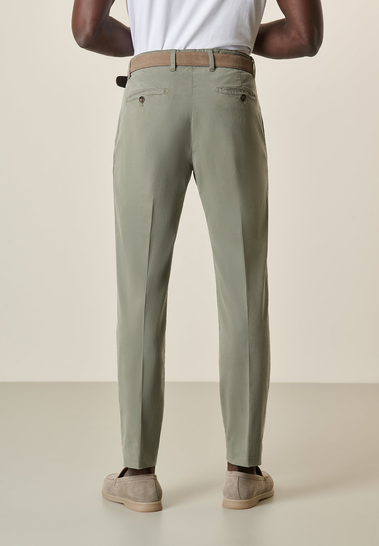 Green Pleated Trousers In Slim-Fit Tencel Cotton