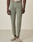Green Pleated Trousers In Slim-Fit Tencel Cotton