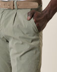 Green Pleated Trousers In Slim-Fit Tencel Cotton