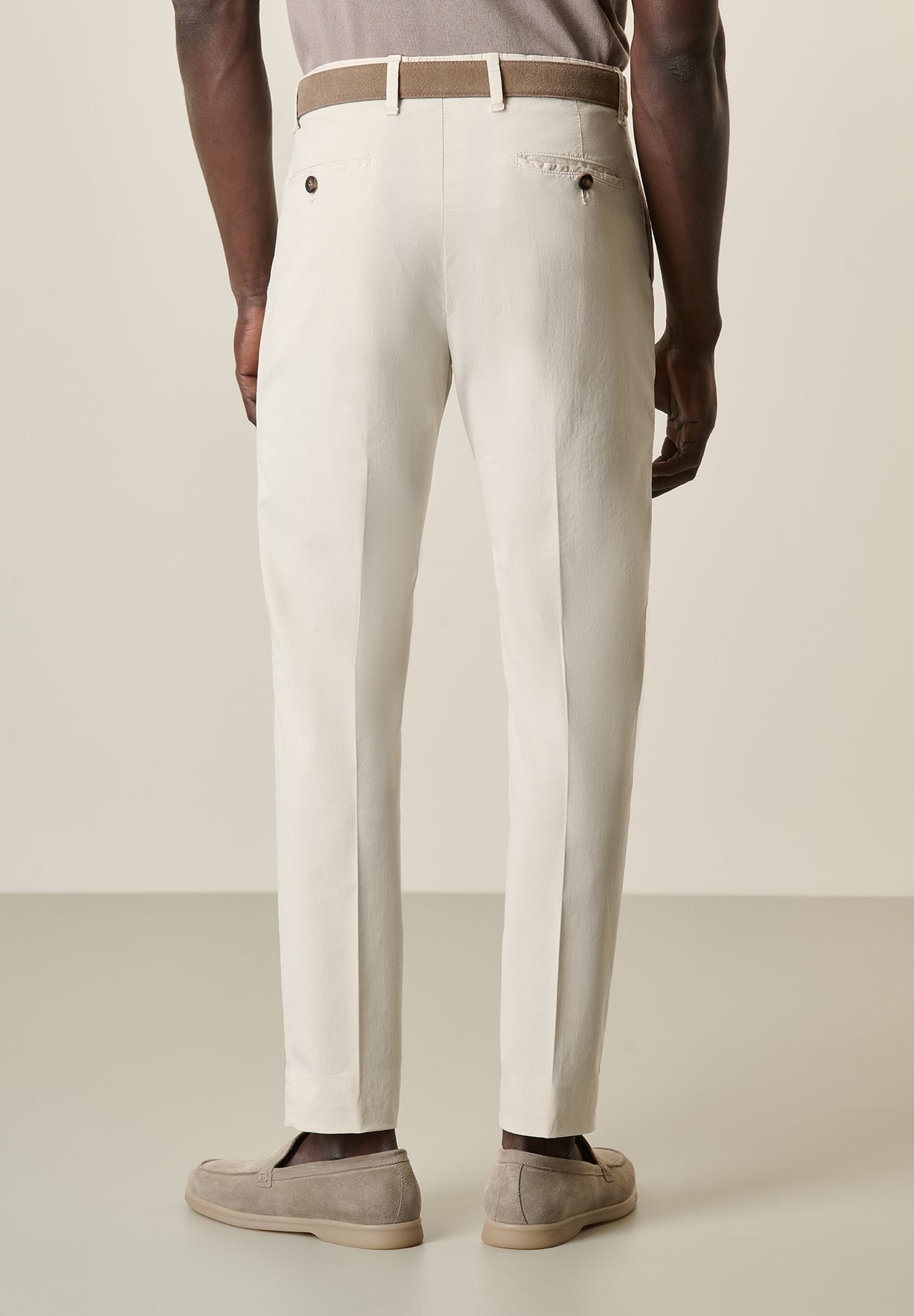 Cream Pleated Trousers In Tencel Cotton, Slim Fit