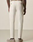Cream Pleated Trousers In Tencel Cotton, Slim Fit