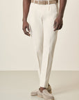 Cream Pleated Trousers In Tencel Cotton, Slim Fit