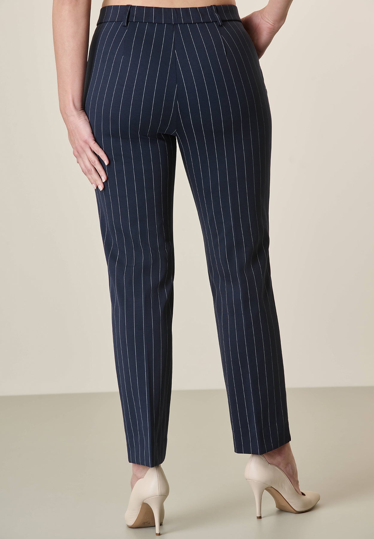 Blue Pinstriped Trousers With Milanese Stitch And Cotton Blend